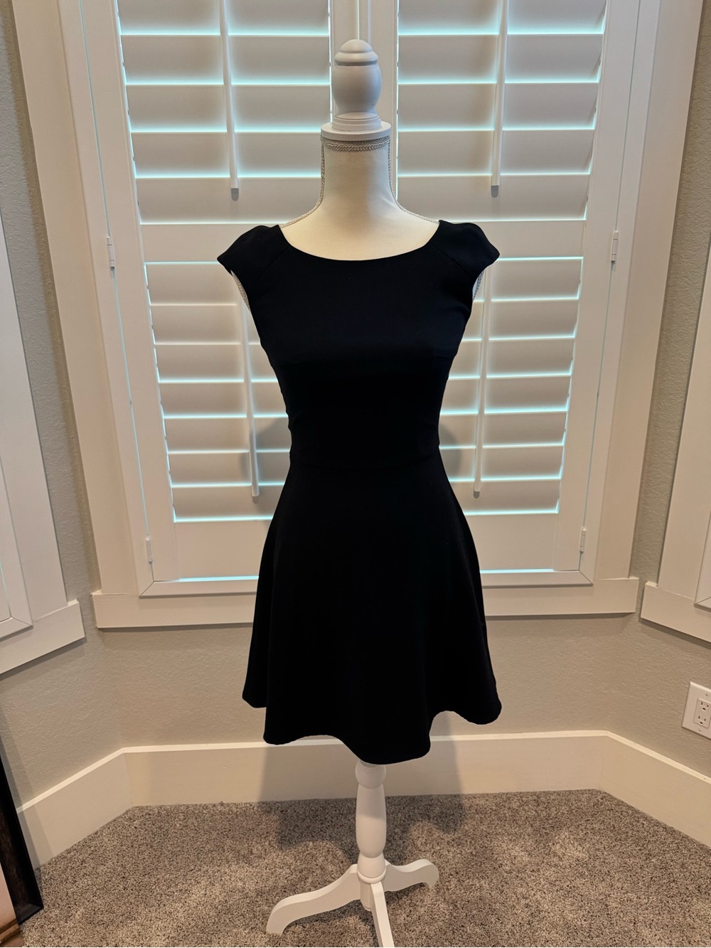 French Connection Black Cap-Sleeve Fit & Flare Mini Dress